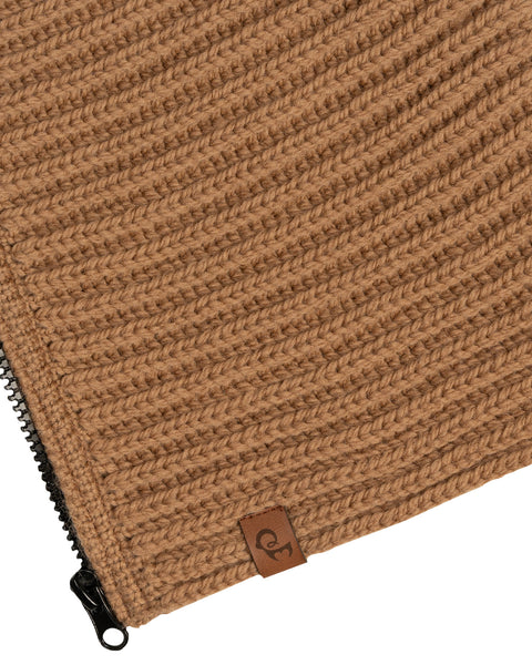 Men's Hood Zipper Balaclava Knitted Merino in caramel brown