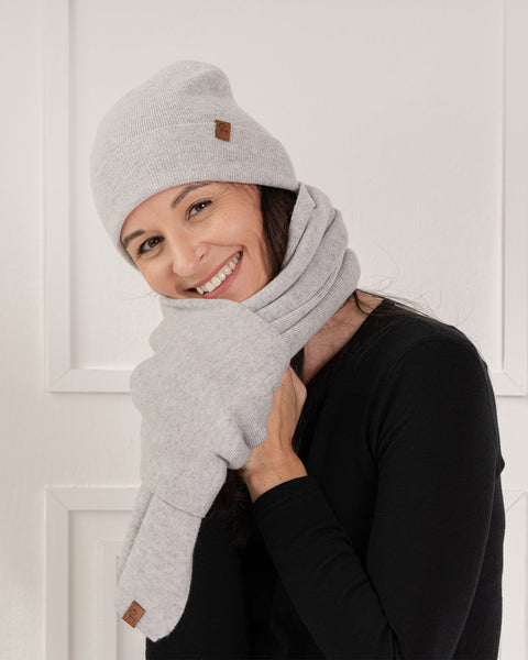 Women's Knit Beanie & Scarf Merino & Cashmere 2-Piece Set