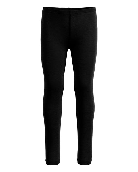 menique 160gsm merino black pants for kids, front view.