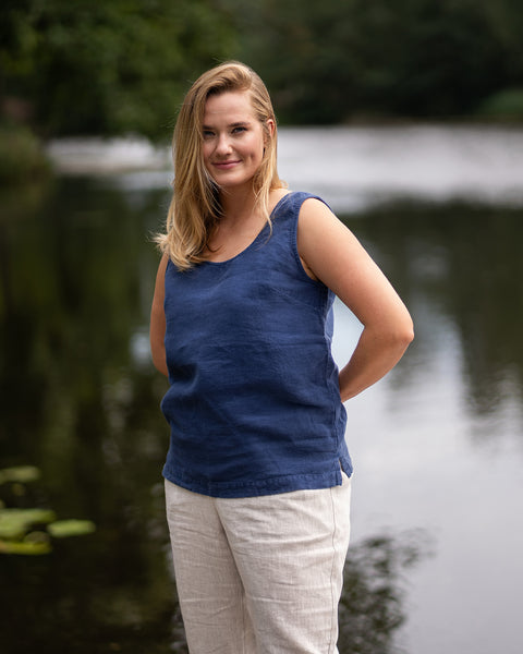 Linen Tank Top Hana Storm Blue