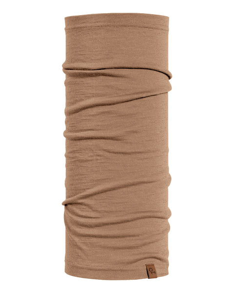 Beige merino wool neck gaiter soft breathable face covering temperature regulating unisex outdoor accessory