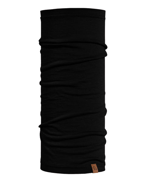 Black Merino wool neck gaiter with a simple upright display on a white background.