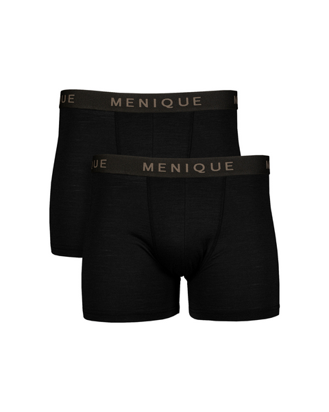 Men’s merino wool boxer shorts 2-pack in black – comfortable, breathable underwear with soft stretch fabric and no-roll waistband.