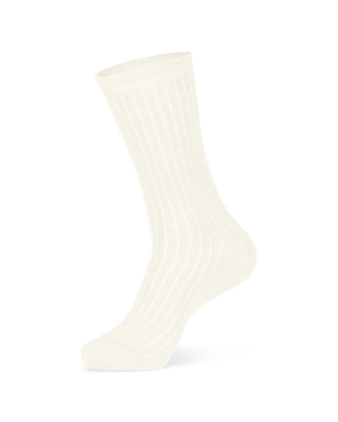 Women's Merino Rib Crew Socks in color natural  in a white background, side view.