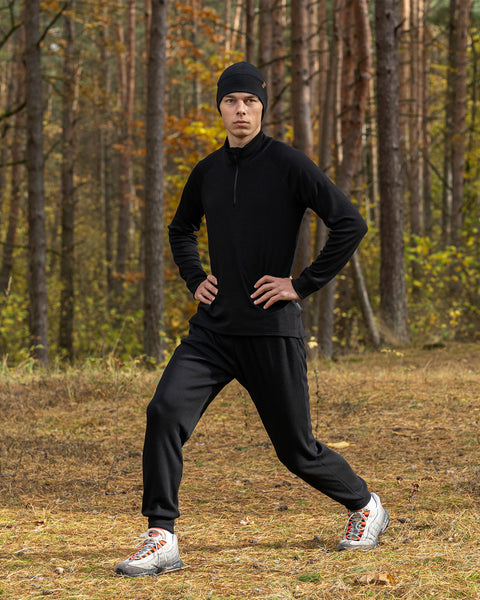 Men's Merino 250 Set of Zip Neck Top & Jogger Sweatpants Black