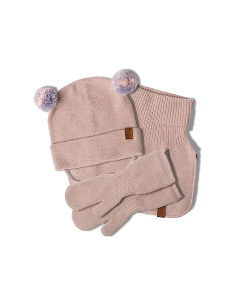Knitted Baby Beanie, Dickie & Mitten's 3-Piece Set Dusty Pink