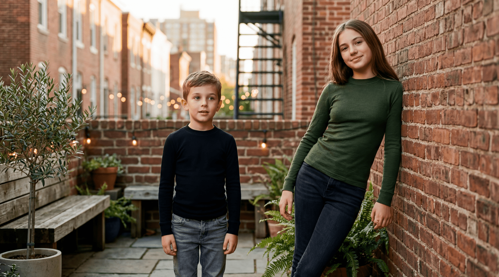 Little girl wearing Merino wool long sleeve top