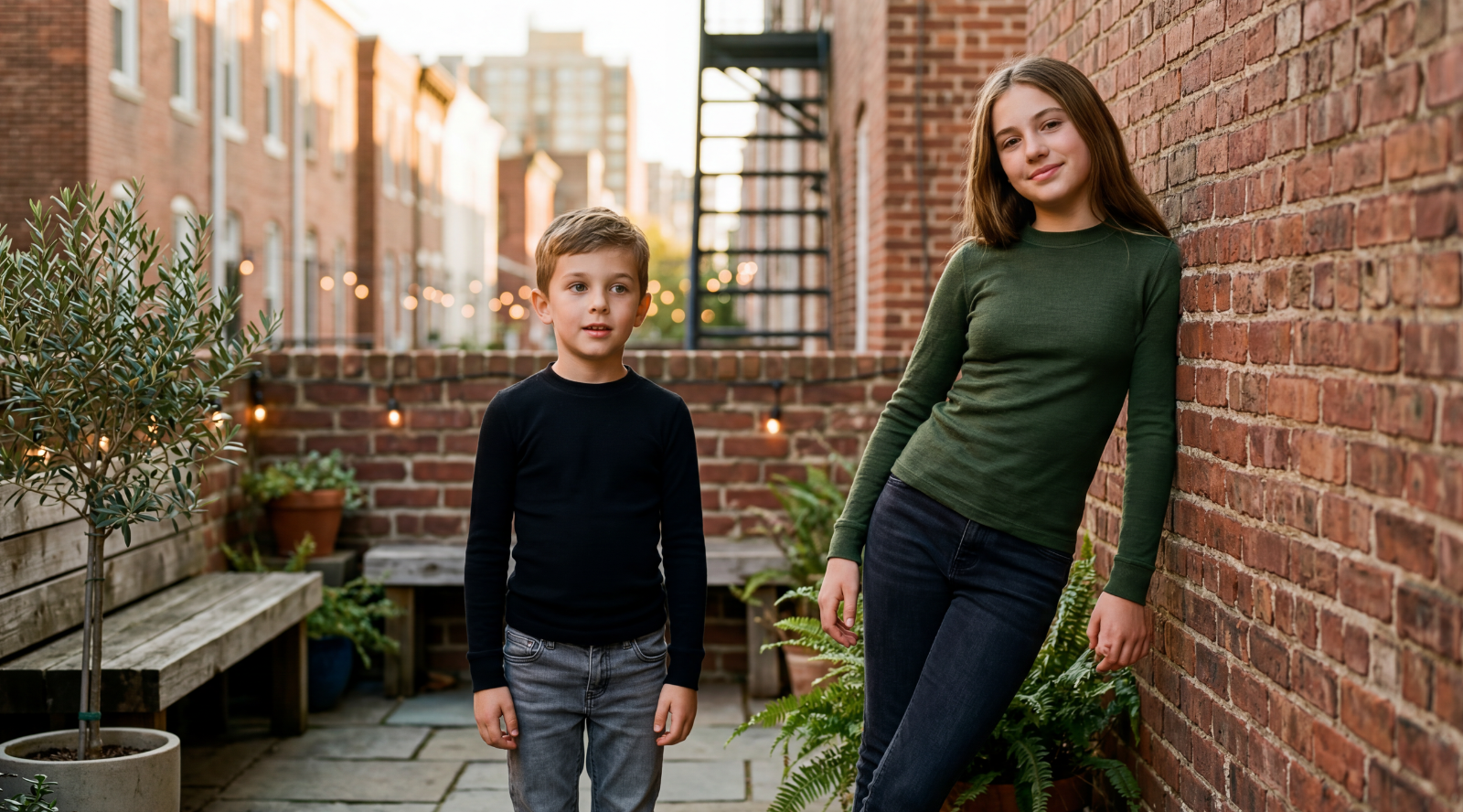 Little girl wearing Merino wool long sleeve top
