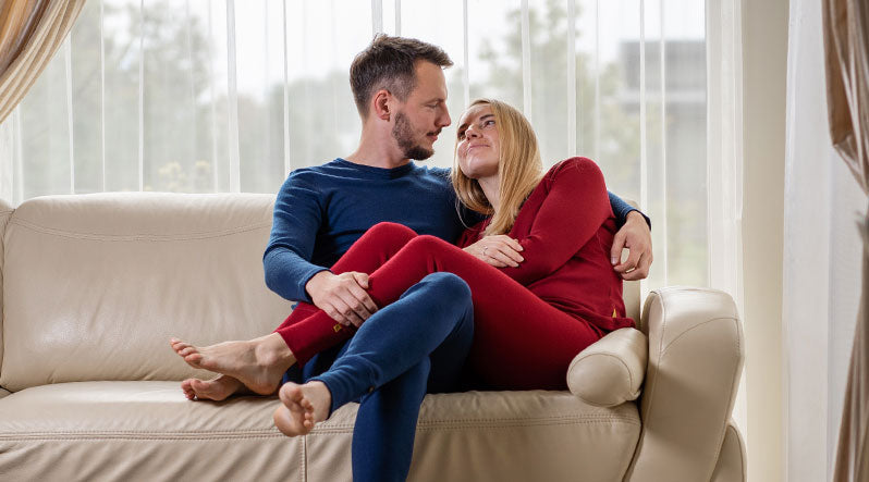 Couple enjoying their time at home and wearing comfortable loungewear clothing from menique
