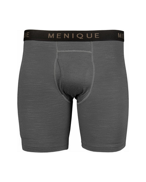Menique men&#39;s merino boxers in perfect grey color, white background.