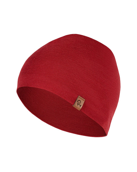 the menique kids&#39; merino beanie in the color royal cherry, white background.
