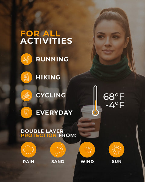 Women’s merino wool neck gaiter for running, hiking and cycling, double layer protection from wind, rain and cold weather