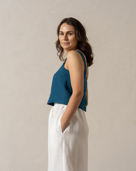 Pinafore Button Back Crop Top Amiri Cobalt Blue