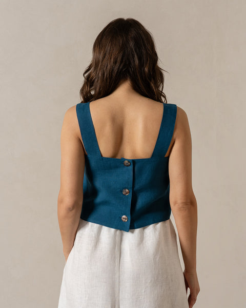 Pinafore Button Back Crop Top Amiri Cobalt Blue