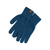 A pair of menique brand black knit gloves with ribbed cuffs. A small, rectangular tan leather tag with the "menique" logo is visible on the cuff of the left glove. The gloves are laid flat against a white background.