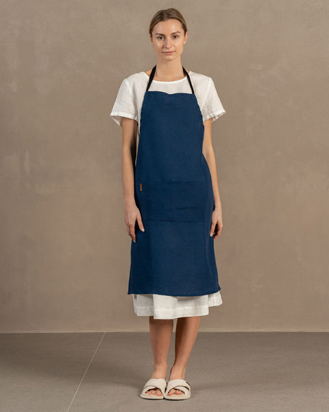 Linen Adjustable Apron in storm blue