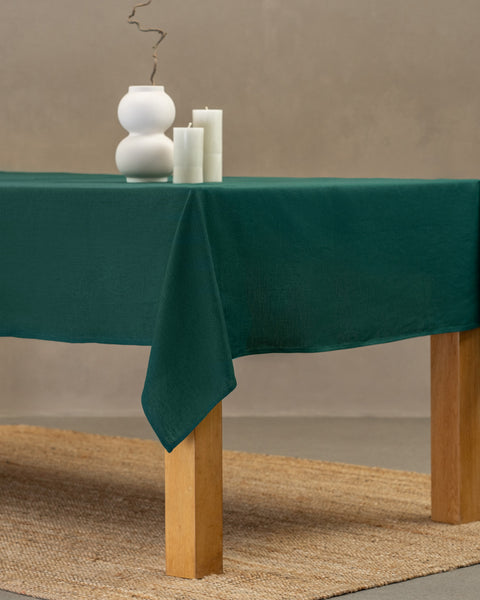 Holiday Linen Tablecloth Dark Green