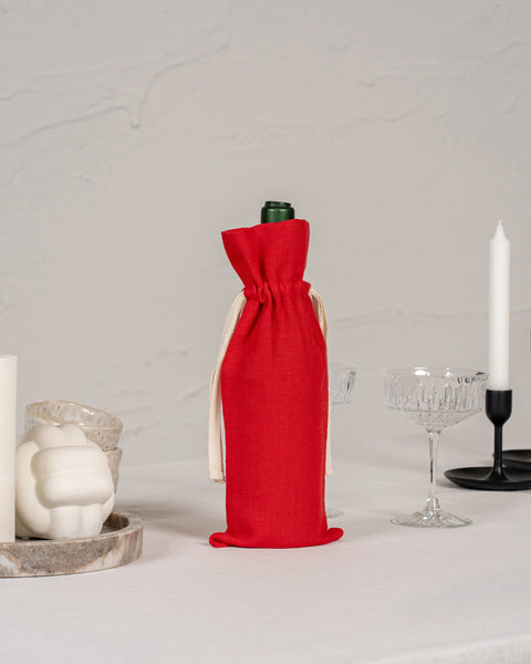 Holiday 100% Linen Wine Gift Bag