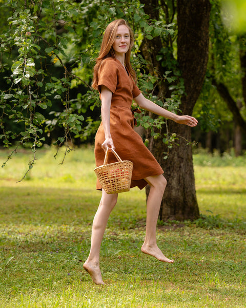 Linen Wrap Dress Eliana Almond Brown