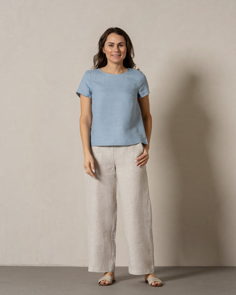 Linen T-Shirt Top Emma Cloudy Blue