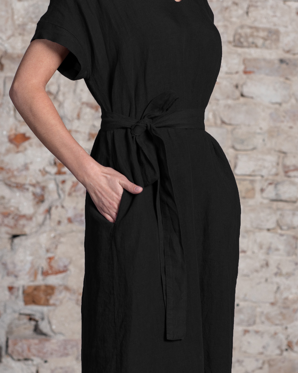 joelle black linen midi dress Black Strapless Joelle Dress