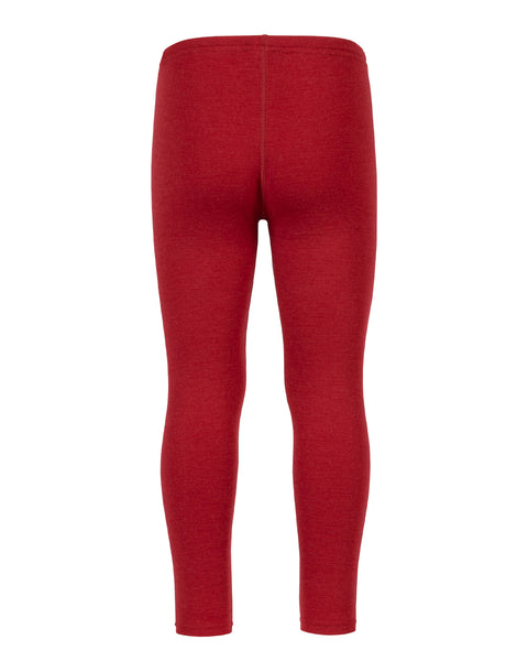 Back view of the menique kids&#39; 250 gsm merino pants in royal cherry color, white background.
