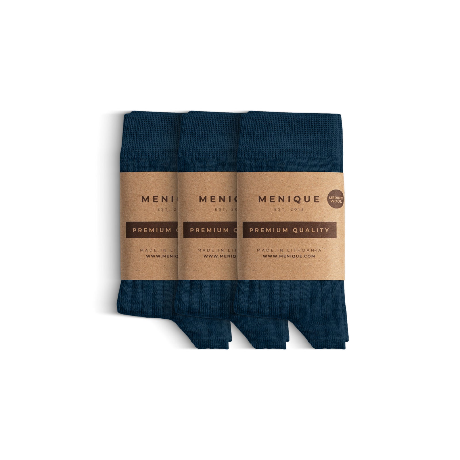 A 3-pack of kids’ pale pink ribbed merino wool socks labeled “Menique Premium Quality.
