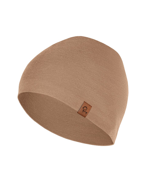 Beige kids merino wool beanie hat with soft breathable fabric, lightweight toddler merino wool hat designed for everyday wear, outdoor activities, and natural temperature regulation.