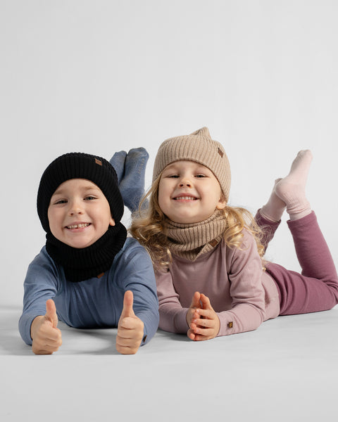 Kids' 100% Merino Wool Ribbed Knit Beanie Hat