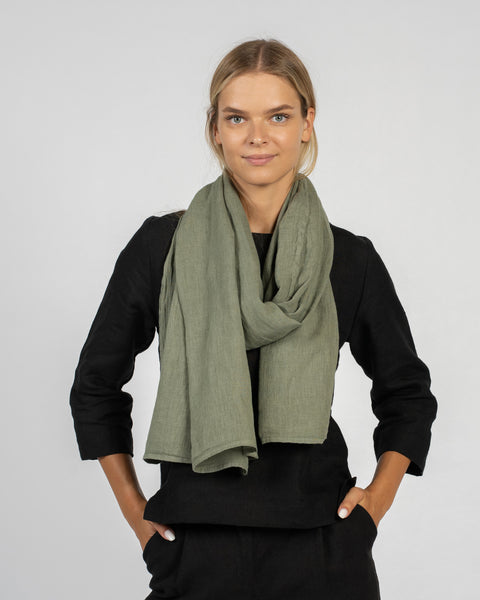 Wide Women&#39;s Linen Scarf Stone Green