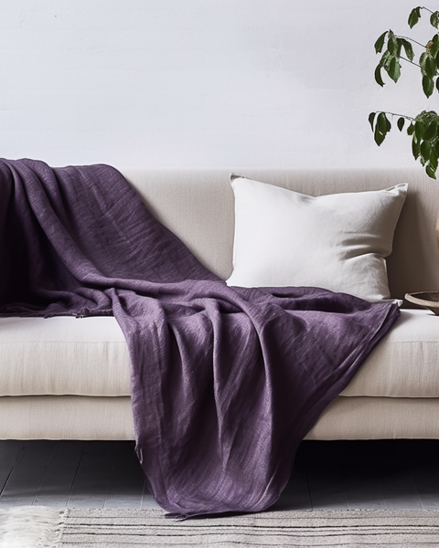 Linen Throw Blanket in shadow Purple color