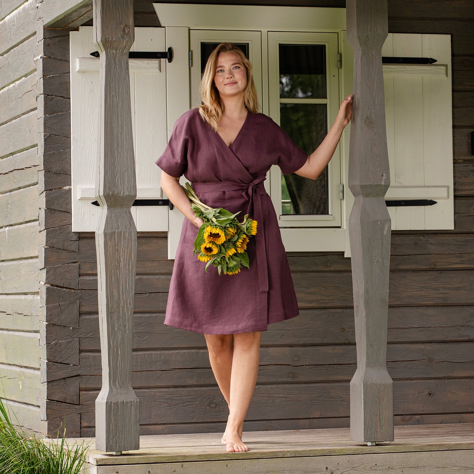 Linen Wrap Dress Eliana Shadow Purple