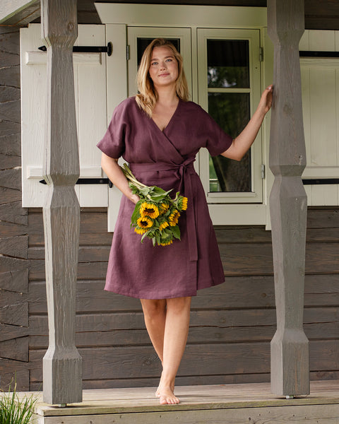 Linen Wrap Dress Eliana Shadow Purple