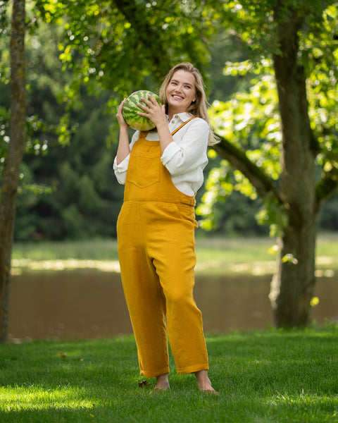 Linen Pinafore Jumpsuit Nicci Spicy Yellow