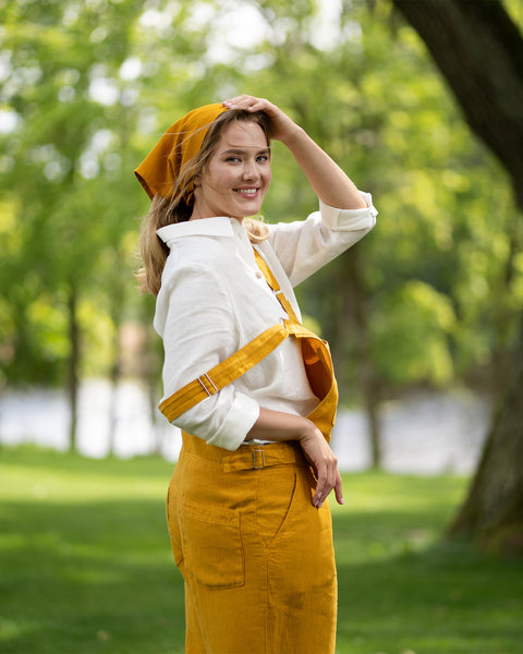 Linen Pinafore Jumpsuit Nicci Spicy Yellow