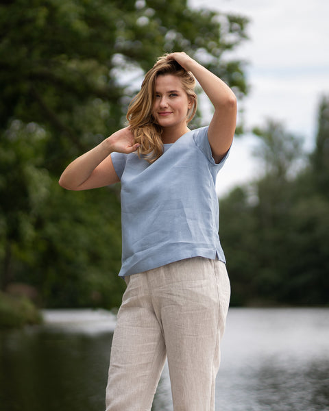 Linen T-Shirt Top Emma Cloudy Blue