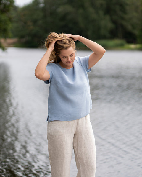 Linen T-Shirt Top Emma Cloudy Blue