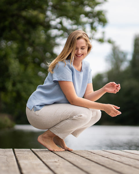 Linen T-Shirt Top Emma Cloudy Blue