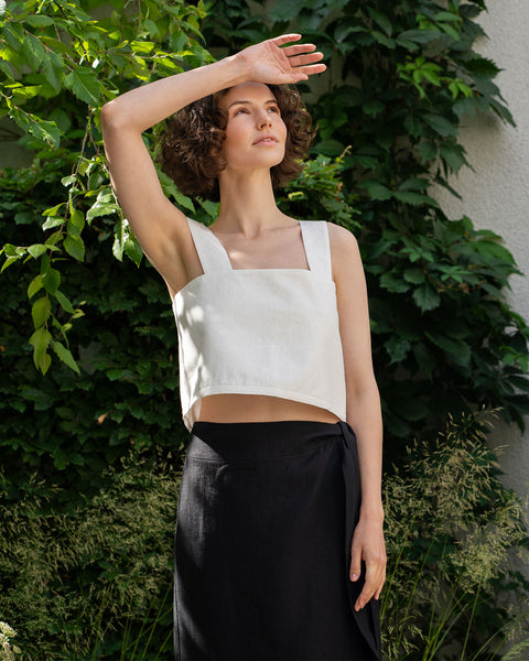 Linen Pinafore Crop Top with Back Buttons Amiri Pure White