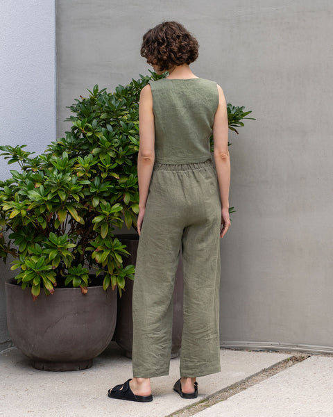Linen Vest Ava Stone Green Color