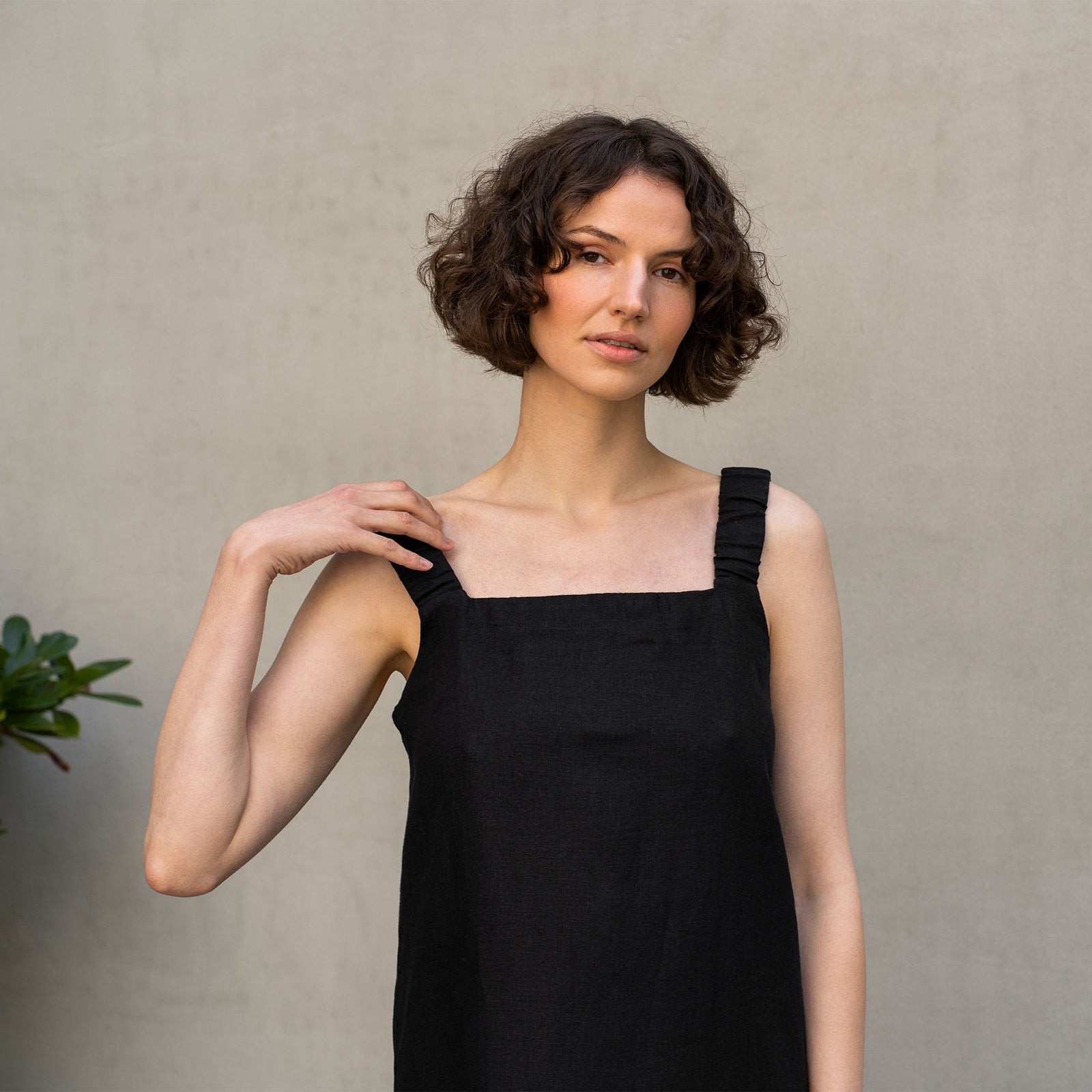 Linen Maxi Pinafore Open Back Dress Fiona