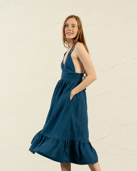 Backless Lace Up Dress Anika Cobalt Blue