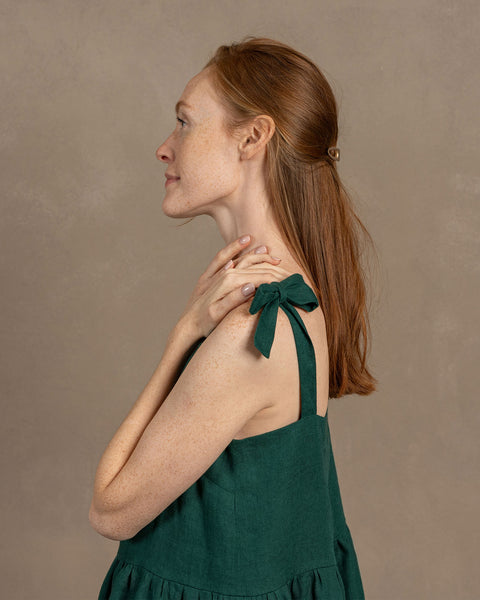 Linen Adjustable Strap Pinafore Dress Uma dark green