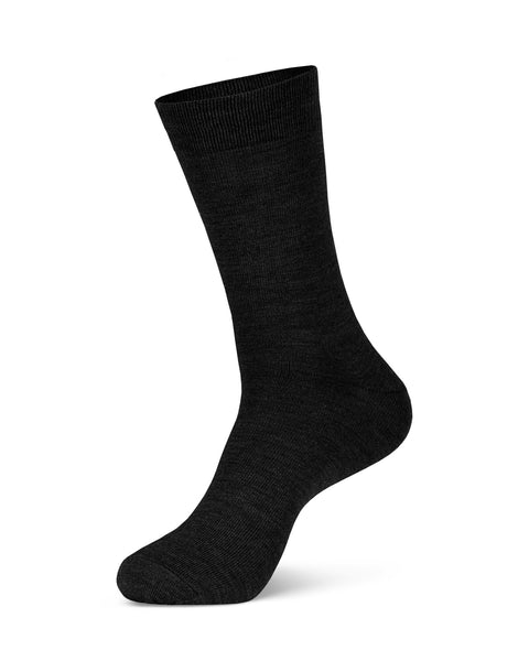 Men&#39;s Merino Crew Socks in black color in a white background, side view
