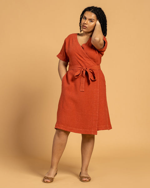 Linen Wrap Dress Eliana Cinnamon Red color