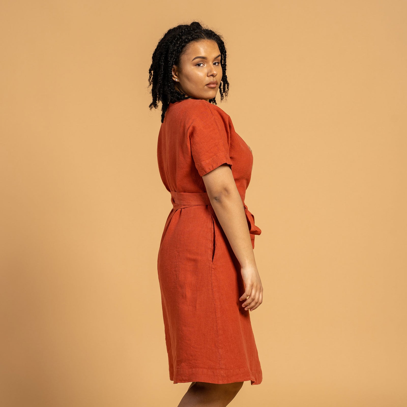 Linen Wrap Dress Eliana Cinnamon Red color