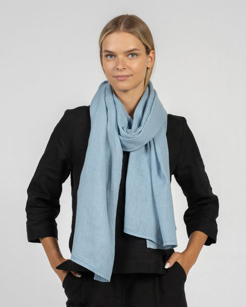 Wide Women&#39;s Linen Scarf Cloudy Blue