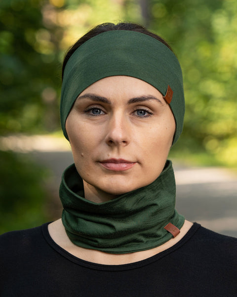 Women&#39;s Headband and Gaiter Set Dark Green