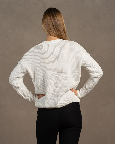 Women&#39;s Knit Cotton Sweater Sonata White