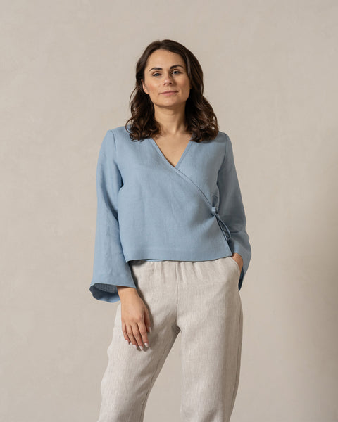 Linen Wrap Top Thea Cloudy Blue